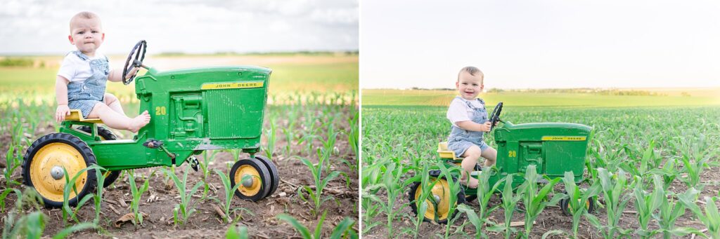 Comparing Warren's spring 2020 and Spring 2021 tractor photo session pictures