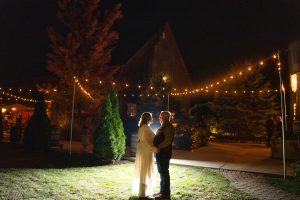 A nighttime image taken at The Mora Farm during a fall wedding.