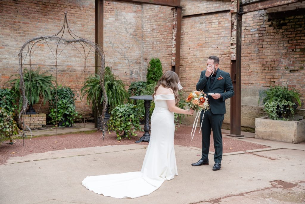 Blumen Gardens Sycamore Illinois Wedding First Look